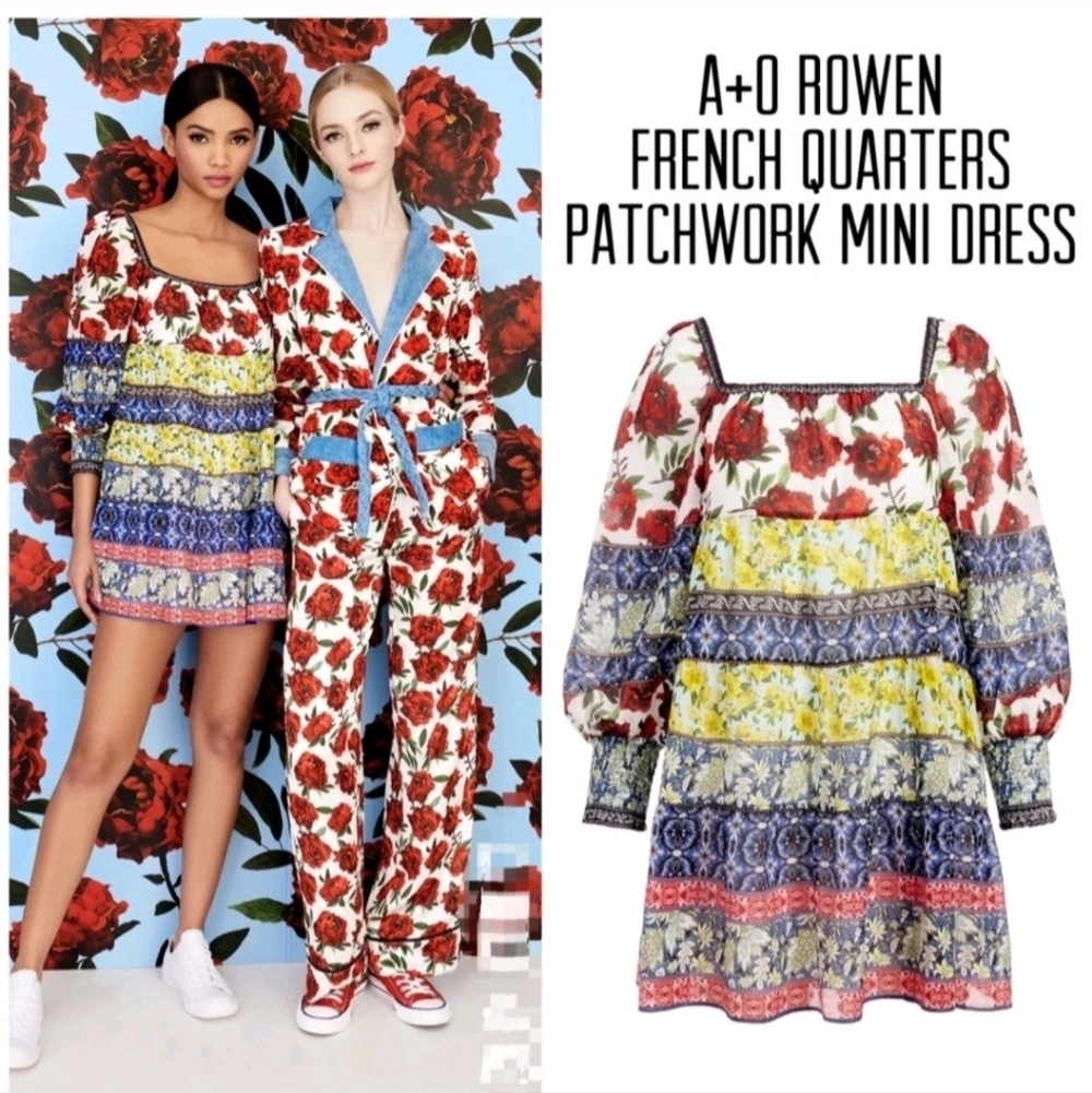 Alice + Olivia Rowen Floral Tiered Square Neck Mini Cocktail Dress Size Medium - Picture 1 of 16